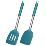 Silicone Spatula, Joyfair Stainless Steel Spatula Pack of 2, Cooking Turner/Non Stick Kitchen Slotted Spatula Ideal for Fish, Eggs, Pancakes, Heat Resistant & Dishwasher Safe, Blue