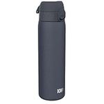 ION8 Steel Water Bottle, 600 ml/20 oz, Leak Proof, Easy to Open, Secure Lock, Dishwasher Safe, Hygienic Flip Cover, Fits Cup Holders, Carry Handle, Durable, Metal Water Bottle, Ash Navy Blue