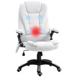 Vinsetto Office Chair, Ergonomic Desk Chair with 6-Point Massage and Back Heated, Linen-Feel Fabric Computer Gaming Chair with Arms, Lumbar Support, Cream White