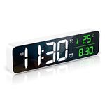 ORIA Digital Alarm Clock Mains Powered, Wall Clock LED Bedside [10" Large Display], Mirror Electric Desk Clocks with Date/Time/Temp Display, 40 Music, 6 Brightness, 4 Volumes, 2 Alarms (White)