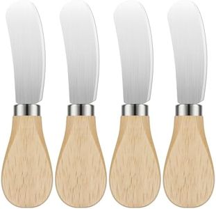 Dimeho 4 Pcs Cheese Spreader Set with Wooden Handle Mini Butter Knives Stainless Steel Cheese Slicer Small Cocktail Cutter for Charcuterie Boards Appetizers Condiments Cream Jam Sandwich