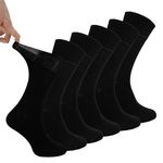 IOMI Footnurse - Mens 6 pack loose non elastic diabetic socks with hand linked toe seams in 5 colours (Black)(Size: 6-11 UK)