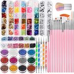 FANDAMEI Nail Art Kit, Nail Design Tools Kit with Nail Art Brushes, Nail Dotting Tools,Fine Glitter,Nail Butterfly, Nail Heart Glitter Sequins, Nail Foil Flakes, Nail Art Rhinestones, Nail Dust Brush