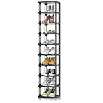 ZOINLIY 10 Tier Vertical Shoe Rack - Plastic Shoe Storage Organizer for Entryway and Closet, Free Standing Shoe Tower in Black, Space Saving Corner Shoe Shelf No-Tool Assembly