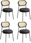 VASAGLE Dining Chairs, Set of 4 Dining Room Chairs with Boho PE Rattan Back, Synthetic Leather Upholstered Accent Chairs for Kitchen Living Room, Ink Black ULDC160B24