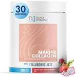 NOVA PHARMA Marine Collagen Powder with Hyaluronic Acid - Hydrolyzed Collagen Peptides Protein Powder Supplement for Anti-Aging, Skin Health, Nail & Hair Growth, 30 Servings (Dragon Fruit)