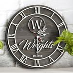 Personalized Vintage Wooden Texture Wall Clock- Custom Name Letter Round Clock, Customized Family Clock for Kitchen Living Room Bathroom Christmas Housewarming Gifts (Custom text clock) (Wall Clock A)