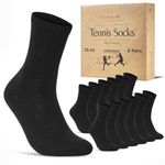 Women's Tennis Socks (6 Pairs) Sports Socks with Reinforced Heel & Toe Padded Sole Cotton Breathable Retro Crew Socks, black, 39-42