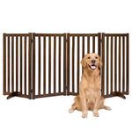 Oak Wood 36" Height Freestanding Extra Tall Pet Gate, Accordion Style Folding Safety Fence with 2PCS Support Feet Ideal for Stairs, Doorways, Halls, Kitchens, Indoors & Outdoors, 4 Panels - Walnut