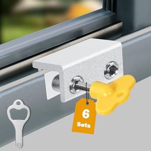 Window Locks,(6 Sets) Sliding Window Locks with Key,Window Locks Security for Up and Down Windows,Adjustable Aluminum Window Stopper,Easv to Install Vertical Window AC Unit Security Lock (Silver)