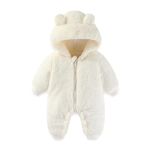 UVIPC Baby Winter Cloths Fleece Hooded Jumpsuit Snowsuit Warm Footie Fleece Romper Bear Cartoon Snowsuit Long Sleeve Outfit Pure White