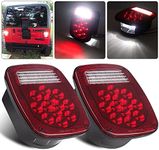 Pair 39 LED Square Rear Combination Tail Lights Lamps Assembly Compatible with Wrangler TJ YJ CJ Signal Tail Lights w/License Plate Lights Flatbed Trucks RV Brake Stop Turn Backup Reverse Lights