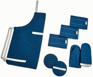 Caraway Linen Set - Apron, Pot Holders, Oven Mitts, & Tea Towels - 100% Organic Cotton - Durable, Machine Washable - Navy