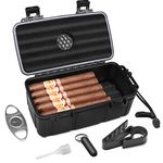 Flauno Travel Cigar Humidor Case - Portable Cigar Box kit with Humidifier Disc, Cigar Cutter, Cigar Punch, Cigar Holder & Dropper, Waterproof, Crushproof, Airtight (Holds up to 15 Cigars)