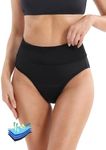 feitycom Period Swimwear-Menstrual Swimwear Bikini Bottoms-Black High Waisted Leakproof Swim Bottoms for Girls and Women（S,Black）