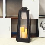 1Pack Decorative Big Lantern 25.2" H with Dancing Flame LED Timer Candle,ON/Off/Timer LED Candle with 6hours,Hanging Lantern for Outdoor Garden/ Indoor Use.