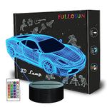 Car 3D Night Light for Kid, FULLOSUN Sport Racing Illusion Optical Bedside Lamp 16 Color Changing with Remote Control Dim Bedroom Décor Best Creative Birthday Gift for Men Boy Friend