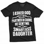 Men's Father's Day Partner in Crime Smart Daughter T-Shirt | Birthday Gift for Dad Daddy Tee Shirt, Black, Large