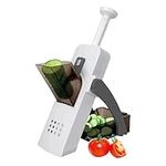 JS Gourmet Safe Mandolin Slicer for Kitchen with Built-in Stainless Steel Blades, Pump and Slice Vegetable Chopper Features Adjustable Dial and Julienne Knob, Ideal for Slice, Shred, and Julienne