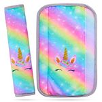 MHJY Seat Belt Pads for Kids Seatbelt Strap Cover 2 Packs Unicorn Car Seat Belt Covers Soft Comfortable Harness Pad for Toddlers Girls Boys Children, Rainbow