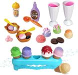 Kidzlane Ice Cream Play Set | 34 Piece Ice Cream Toy Set with Color Changing Scoops & Toppings | Pretend Play Food Toy for Kids and Toddlers Ages 3 Plus