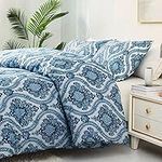 Exclusivo Mezcla 7.5 Tog Double Size Duvet Set with 2 Pillowcases, Reversible Coverless Duvet All Seasons with Flower Pattern, Lightweight and Machine Washable, Navy