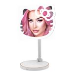 Impressions Hello Kitty LED Makeup Mirror with Adjustable Dimmer Light Sensor Girls Cute Lighted Makeup Vanity Mirror with USB Charging Port and Standing Base