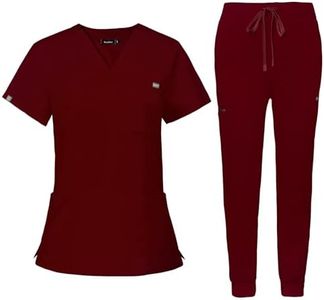 niaahinn Scrub for Women Scrubs Top with Classic V-Neck & Yoga Jogger Pants Medical Nursing Uniform Scrub Set (Burgundy, M)