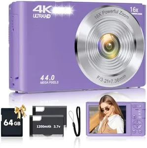 Digital Camera, FHD 1080P Digital Camera for Kids Video Camera with 64GB SD Card 16X Digital Zoom, Compact Point and Shoot Camera Portable for Kids Boys Girls Teens Students Seniors (Purple)