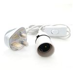 B22 Bayonet Lamp Holder with Cord Switch,Phenolic BS UK Power Cord with 3 pin Fused Plug and 1.5m Wire (White, with Switch)