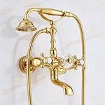 BiaoTeng Clawfoot Tub Faucet with Hand Shower Gold Vintage Wall Mount Clawfoot Tub Faucet 2 Functions Hot or Cold Brass Retro Bathtub Faucet, B