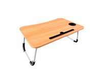 ECOZINK Folding PC Desk, Folding Bed Table, with Slot for Your Mobile, Tablet, Built-in Coasters, Desk for Work, Eating or Other Service (Wood)