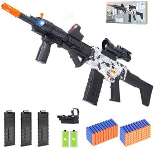 Realistic Sniper Rifle Toy Guns for Nerf Guns Bullets, Electric Foam Blaster Toy Set with Scope, 100 Soft Darts and 3 Magazines, Kids Semi Automatic Machine Toy Gun for Boys 8-12 Old