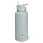 iglu Reusable Water Bottles | Premium Double Walled Stainless Steel | 1 Litre Vacuum Insulated Bottle | Leakproof Straw Lid | Sweatproof & BPA Free | Great His & Her Eco Gift (Arctic Blue, 1L)