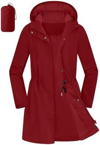 Aurhyde Women's Waterproof Rain Jacket Long Hooded Raincoat Lightweight Packable Windbreaker Solid Lined Trench Coat (Red, L)