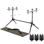 Adjustable Retractable Carp Fishing Rod Pod Stand Holder Fishing Pole Pod Stand with 3 Bite Alarms and Swingers Indicators