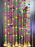 Kapoor Crafts ® 10 Pcs Decorative Multicolor Wall Door Hanging Pom Pom Torans Garland Bandhwar with Golden Bells Decoration Items (Height - 4.5 FT) 10 pcs