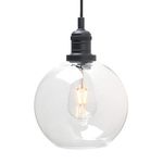 Phansthy Industrial Vintage Pendant Light Retro Ceiling Light 20cm Globe Clear Glass Shade Hanging Light Decoration Lamp for Loft Kitchen Coffee Bar E27 (Black)