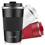 Farruto Travel Mug for Hot Drinks 13oz 380ml Insulated Coffee Mugs 100% Leakproof Stainless Steel Coffee Cups Coffee to go suitble for Hot/Cold Coffee, Milk, Tea（Black）