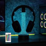 Light up Headphone Stand for Desk, Gaming Headset Holder RGB with 16 Color Lights for Game Room Decor, Cool Gamer Gifts for Men Boyfriend