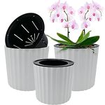 MUZHI Orchid Pot with Slotted Mesh and Holes, Plastic Round Self Watering Planter for Indoor Plants,Flowers,Herbs 3sets and 2sizes, White 7 inch