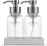 MaisoNovo Glass Foaming Soap Dispenser 14 Oz | Clear Glass Silver Pumps x 2 with Tray