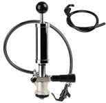 Watflow Keg Party Pump, American D System Beer Keg Tap Party Pump, 4 Inch Picnic Pump with Black Beer Faucet & Beer Hose, Chrome-Plated Keg Draft Beer Party Pump with 2 Hose Clamps