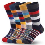 Mens Dress Socks Cotton 5 Pairs，Cool Design Rich Crew Socks For Men， Colorful Striped Fun Novelty Casual Socks Size 10-13