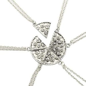 Fusicase 6pcs/lot Bling Silver Friend Friendship Couple Pizza Metal Necklace(Silver)