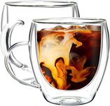 KELVEE Double Wall Insulated Glass Coffee Mugs with Handle Set of 2 (250ml) Everyday Drinking Tea Cups Perfect for Latte, Espresso, Cappuccinos, Tea Bag, Hot & Cold Beverage