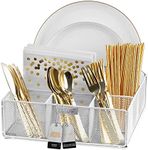 ELTOW Cutlery Utensil Holder - Silverware Caddy for Camping w/ 6 Section for Utensils & Condiments - Metal Flatware Organizer Divider for Parties, Napkin Holder, Home Kitchen Decor & Cabinet - White