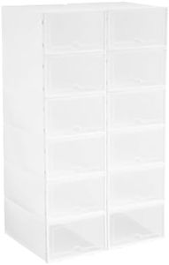 Luxsuite 12 Pack Modern Clear Shoe Boxes Stackable Sneaker Display Case Plastic Shoe Storage Containers Bins 33 x23x13.5cm(LxWxH)