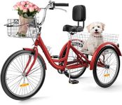 YITAHOME 24 & 26 Inch Adult Tricycle, 1 & 7 Speed 3 Wheel Bikes, Large Seat with Backrest Trike for Adults with Front & Rear Baskets, Cruiser Bike for Seniors Women Men Commute Picnic Outdoor