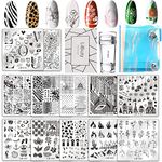 JEEWHEET 12pcs Nail Stamping Templates Plate 1 Scraper 1 Silicone Mail Stamper 1 Transparent Laser Storage Bag, Stamping Plates for Nail Art, Summer Rose Flower Animal Mandala Mermaid Christmas